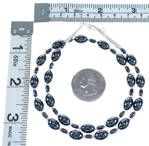 Southwest Hematite Genuine Sterling Silver Bead Necklace RX114377